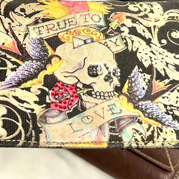 7-Wallet Wardrobe Bundle–Y2K Ed Hardy Tattoo Bifold + Faux & Cowhide Organizers - Picture 4 of 16